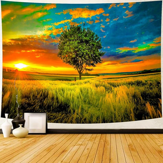 Delur Sunset Tree of Life Tapestry Forest Nature Landscape Wall Hanging Tapestry Scenic Tree Woodland Natural Sunrise Headboard for Bedroom Living Room Home Decor (51.2" x 59.1")