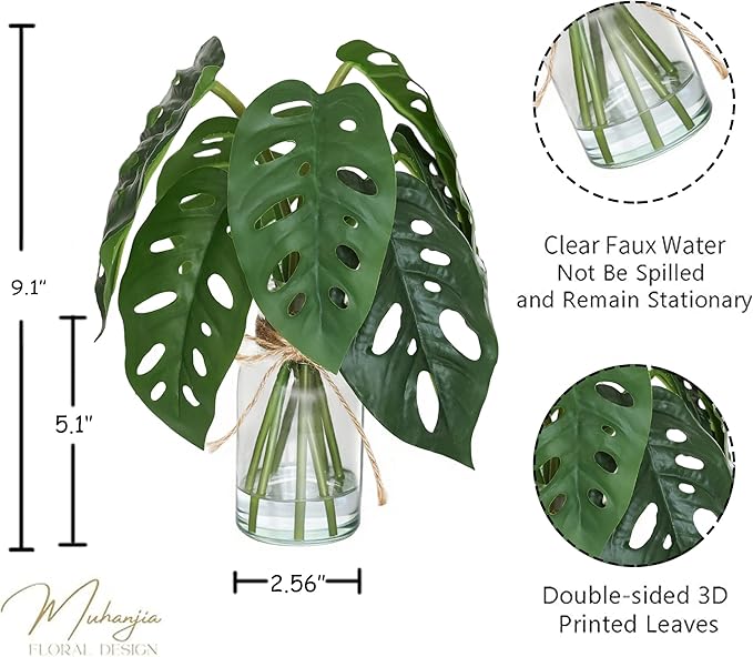 Artificial Flowers Turtle-Back, Alocasia Leaf, in Glass Vase with Faux Water,7Pcs Artificial Leaves Real Touch Latex Leaves for Centerpiece (1, Turtle-Back Leaf)