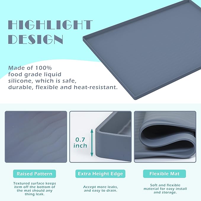 URMONA Waterproof Silicone Under Sink Mat 19'' x 12'' Shelf Liner for Kitchen and Bathroom, Cabinet and Counter Protector, Storage and Organizers, Litter Mat, Pet Cat Puppy Essentials(Beige)