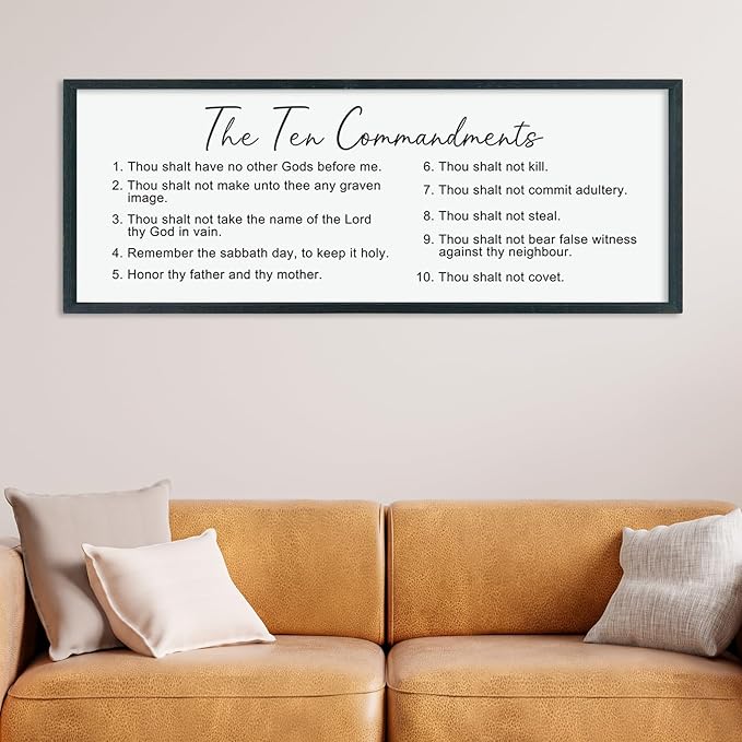 LuZhiQiang The Ten Bible Verse Wall Decor 40"×15" God Jesus Prayer for Christian Saying Catholic Scripture Sign Large Wood Framed Wall Hanging Art (Black)