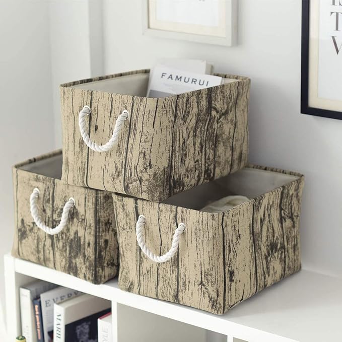 TcaFmac Fabric Storage Basket, Decorative Canvas Storage Bins Baskets for Gifts Empty Tree Stump