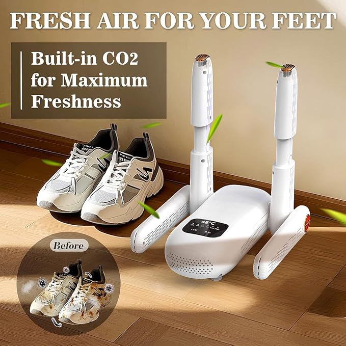 Shoe Dryer & Boot Dryer with Deodorizer – Shoe-Friendly Technology, Shoe Warmer with Heat Blower Fan, Dries 4 Shoes at Once and Odor Removal - Ideal for Ski Shoes, Boots, Gloves, and Hats
