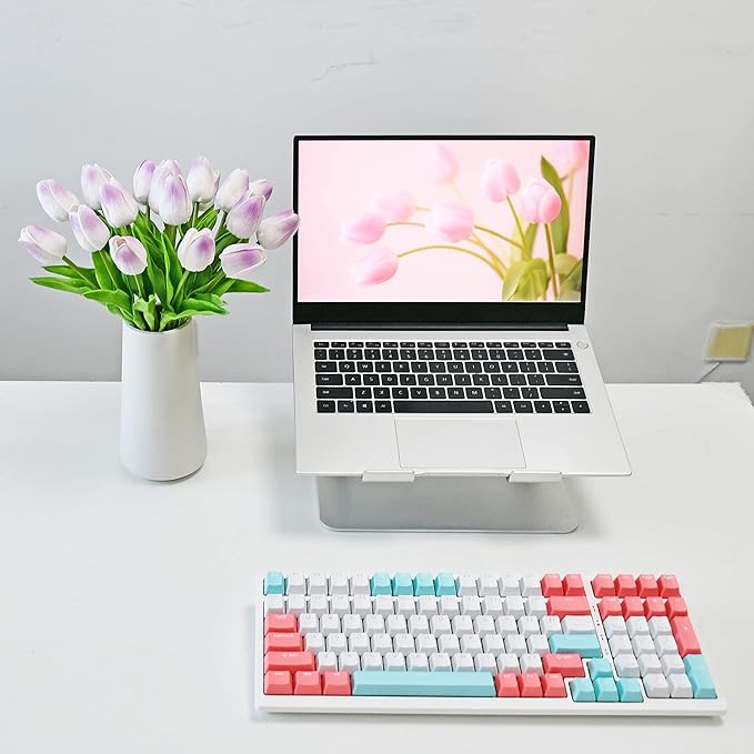 Mandy's Artificial Tulips 20 Stems Light Purple PU Faux Flowers for Wedding Home Decor 13.5 Inch