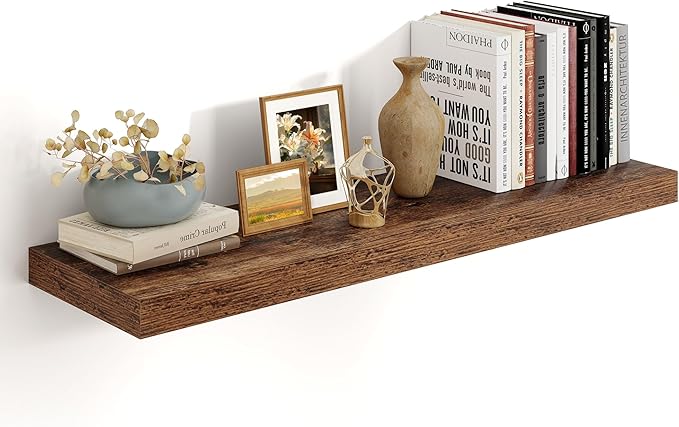 Heimlove 36 Inch Floating Shelves for Wall,10 Inch Deep Brown Wood Shelves with Invisible Brackets,Wall Mounted Storage & Display Shelves for Bedroom,Living Room,Kitchen,Office