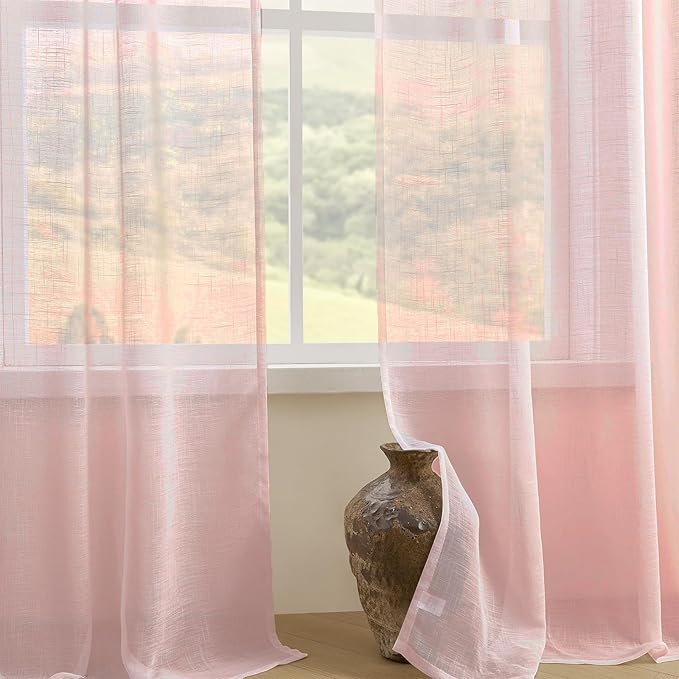 Joydeco Sheer Curtains for Living Room, Beige Curtains 90 Inches Long 2 Panels Set, Window Curtains Privacy Assured with Light Filtering(W52 x L90 Inch,Tapioca)