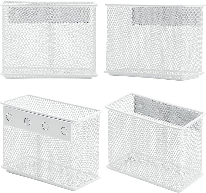 dedoot Magnetic Pencil Holder, Locker Pencil Holder Strong Magnetic Holder for Whiteboard Marker, 4.7x2.3x3.7inch Black Mesh Magnetic Holder for Fridge, Sponge, Recipe, Beverage,White