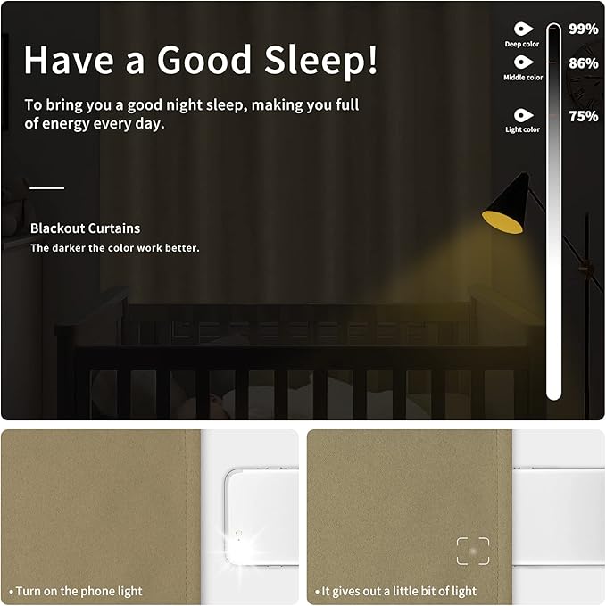 Easy-Going Blackout Curtains for Bedroom, Solid Thermal Insulated Grommet and Noise Reduction Window Drapes, Room Darkening Curtains for Living Room, 2 Panels(42x63 in, Tan)