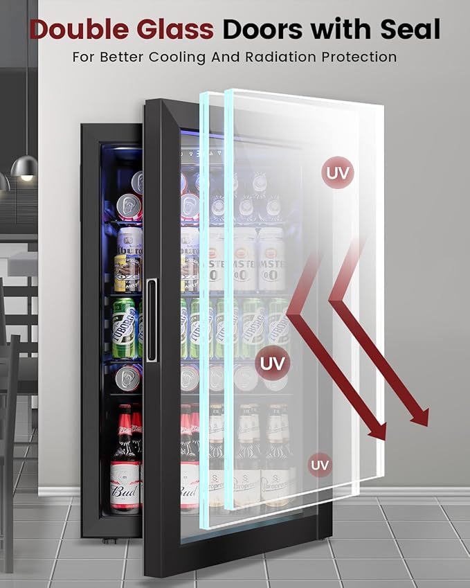 Wine Cooler Refrigerator - 26 Bottle 126 Can Mini Wine Fridge with Glass Door for Beer Soda Water Drink, Small Wine Cellar Beverage Refrigerator for Bedroom Office Home Bar Dorm, 3.2 Cu.Ft