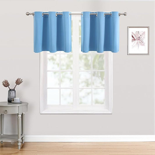 ChrisDowa Small Kitchen Valances for Windows - Grommet Short Thermal Insulated Room Darkening Window Valances Curtains for Living Room (2 Panels, Sky Blue, 42 x 18 Inch)