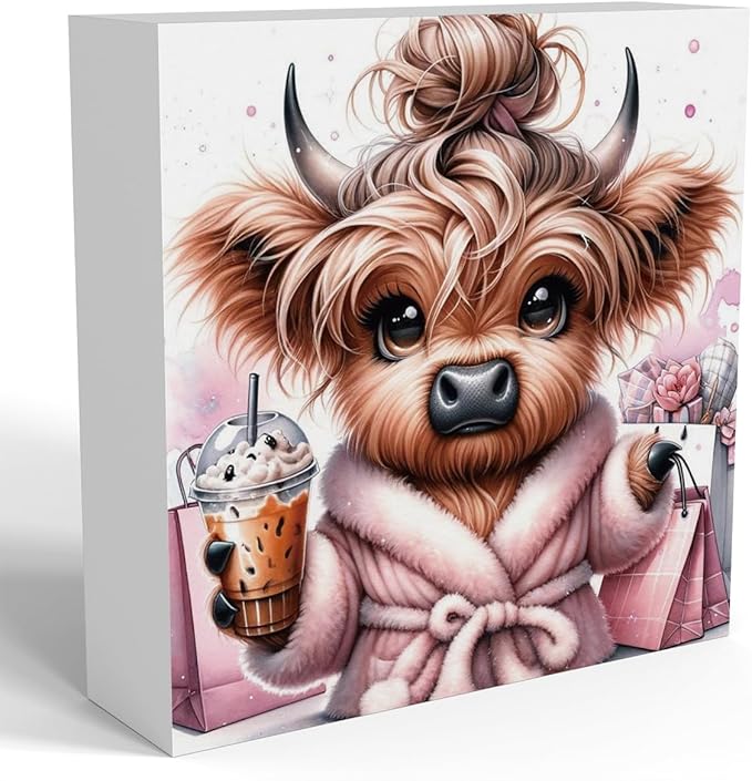Highland Cow Winter Decor, Highland Cow Gifts for women, Highland Cow Baby Decor, Highland Cow Nursery Decor, Wooden Box Decor Sign for Home Farmhouse Office Living Room Table Shelf Tiered
