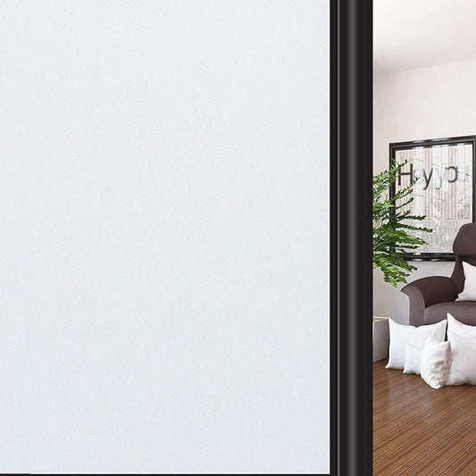 HIDBEA Frosted Window Privacy Film Non-Adhesive, Reusable Window Glass Films Heat Control Self Static Cling Removable Window Stickers for Home Office Living Room (White Frosted, 35.4 Inch x 6.5 Feet)