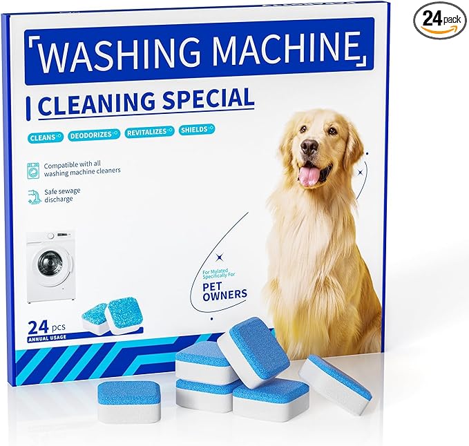 Washing Machine Cleaner Tablets - 24 Pack (12 Month Supply) | HE Compatible for Top & Front Load Washers | Pet-Safe Formula Eliminates Odors, Lint & Detergent Buildup