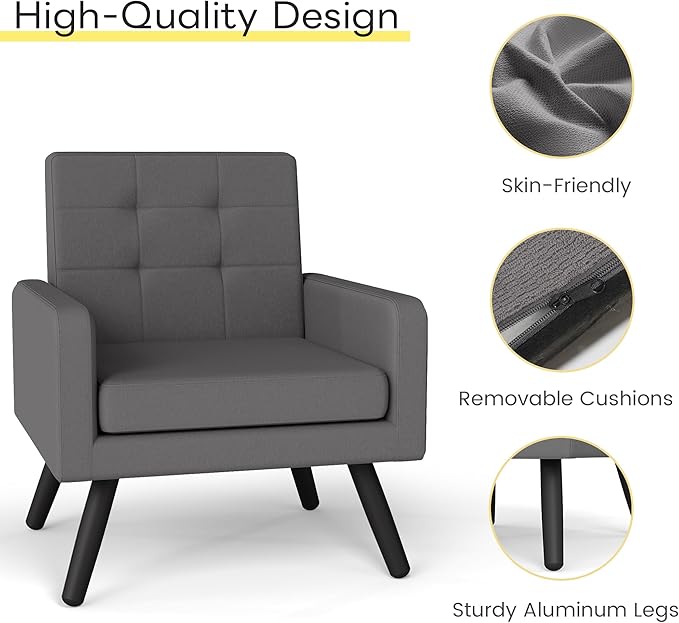 Kromax Mid-Century Modern Accent Chair Set of 2 for Living Room, 496 Lb. Weight Capacity, Dual Armrests, Comfy Extra Large Seat, Timeless Style Perfect for Reading & Relaxing, Dark Grey