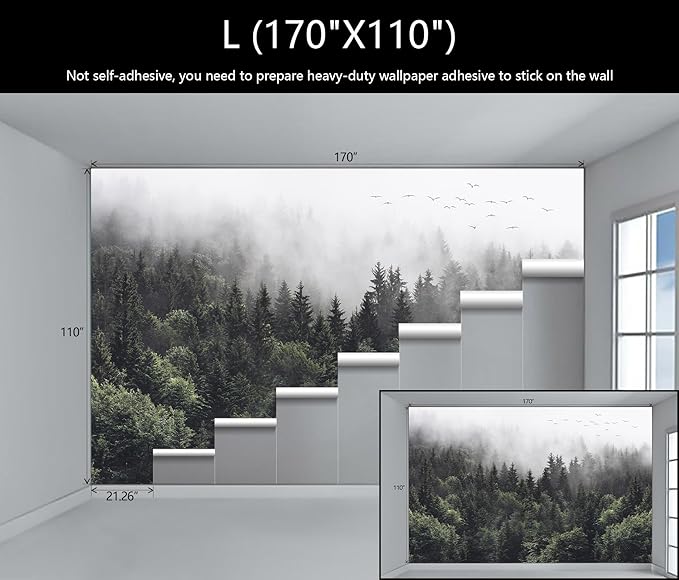 WFBHUA-Foggy Forest Woodland Wallpaper Green Nature Landscapes Wall Murals for Bedroom Living Room(Not Peel and Stick)
