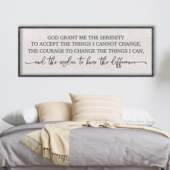 LuZhiQiang Serenity Prayer Bible Verse Sign Wall Decor God Grant Me Christian Inspiraional Quotes 40"×15" Wall Art for Living Room Bedroom (Black)