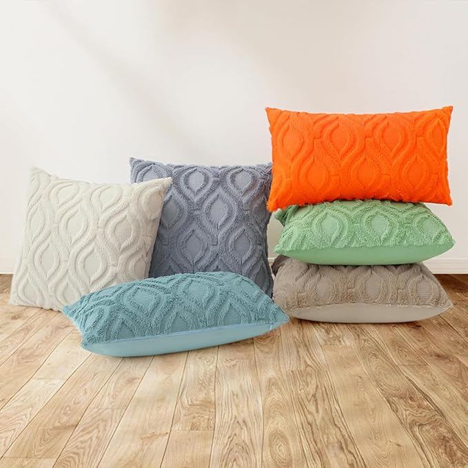 decorUhome Fall Throw Pillow Covers 22x22 Inch Set of 2, Soft Plush Decorative Faux Fur Orange Solid Couch Pillow Covers, Accent Farmhouse Neutral Square Euro Pillow Cases for Sofa Bed Living Room