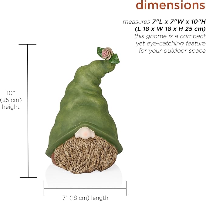 Alpine Corporation - 10" Tall Outdoor Garden Gnome Decor - Gnome Head with Rope Beard and Flower on Green Hat – Durable Lawn Scupture, Ideal for Patio, Deck, & Yard