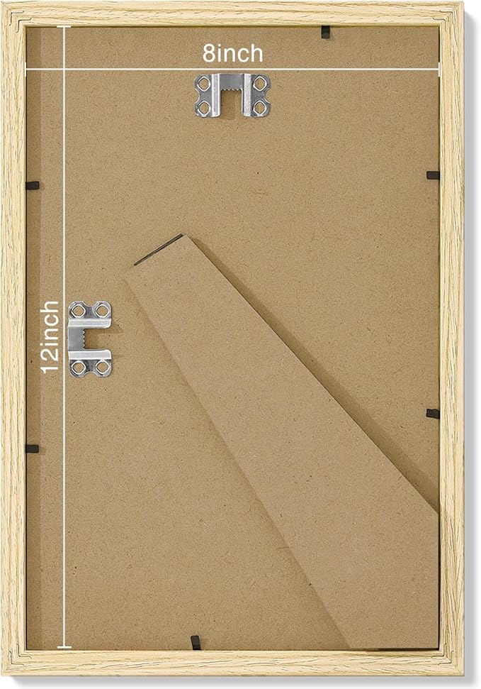 Vittanly 8x12 Picture Frames Set of 9, Shatter Resistant Plexiglass, Display 6x8 Pictures with Mat or 8x12 without Mat, Photo Frames for Wall or Tabletop, Engineered Wood, OAK