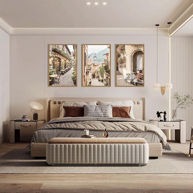 HPINUB Foreign Scenery Framed Canvas Wall Art Set,Vintage Travel City Wall Decor,Modern Minimalist Europe Street Picture Artwork Nature Landscape Art Print for Living Room,Bedroom-24 x36 x3