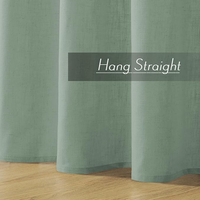 Joydeco Linen Curtains for Living Room,Light Filtering Rod Pocket Back Tab Semi Sheer Drapes Window Long Curtains 63 inches Long Sage Green
