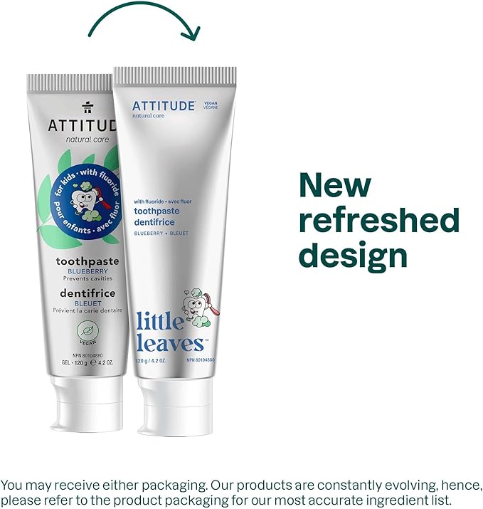 ATTITUDE Toothpaste with Fluoride, Prevents Tooth Decay and Cavities, Vegan, Cruelty-Free and Sugar-Free, Blueberry, 4.2 Oz