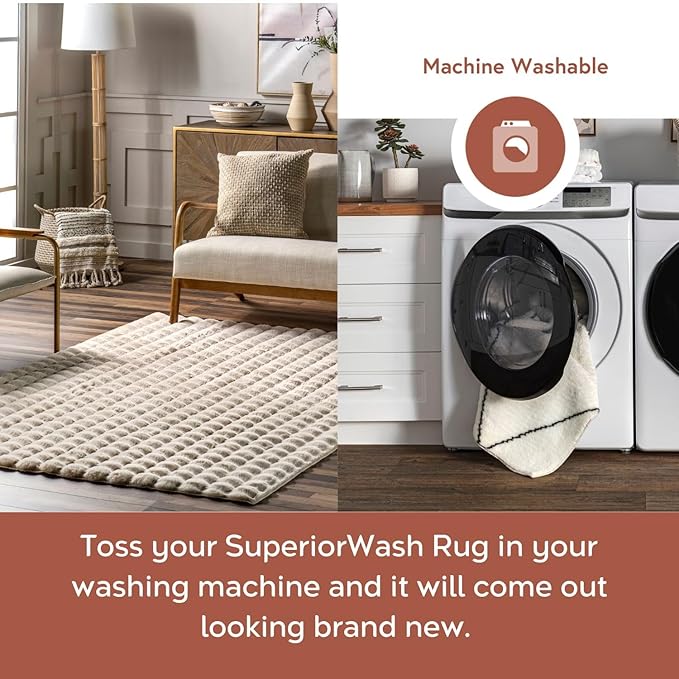 nuLOOM 7'6' x 9'6' Cozy Plush Area Rug, Machine Washable, Non-Slip, Soft Fluffy Shag Carpet for Living Room Bedroom Kids Room Nursery Home Decor, Jeni Beige