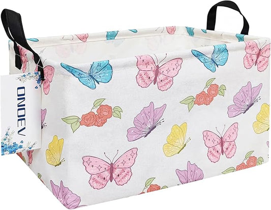 Rectangular Folding Laundry Basket,waterproof Canvas Basket,gift basket,Suitable for children's room,Office,Clothes,Toys Storage(Butterfly)