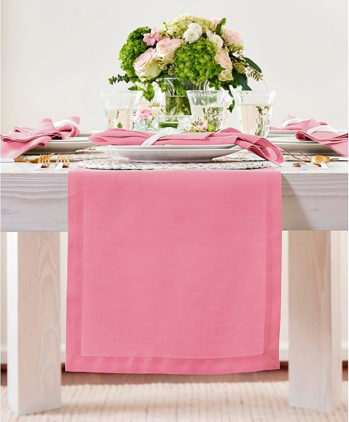 Solino Home Linen Table Runner 72 Inches Long - 100% Pure Linen Pink Carnation Table Runner 14 x 72 Inch for Halloween - Fete