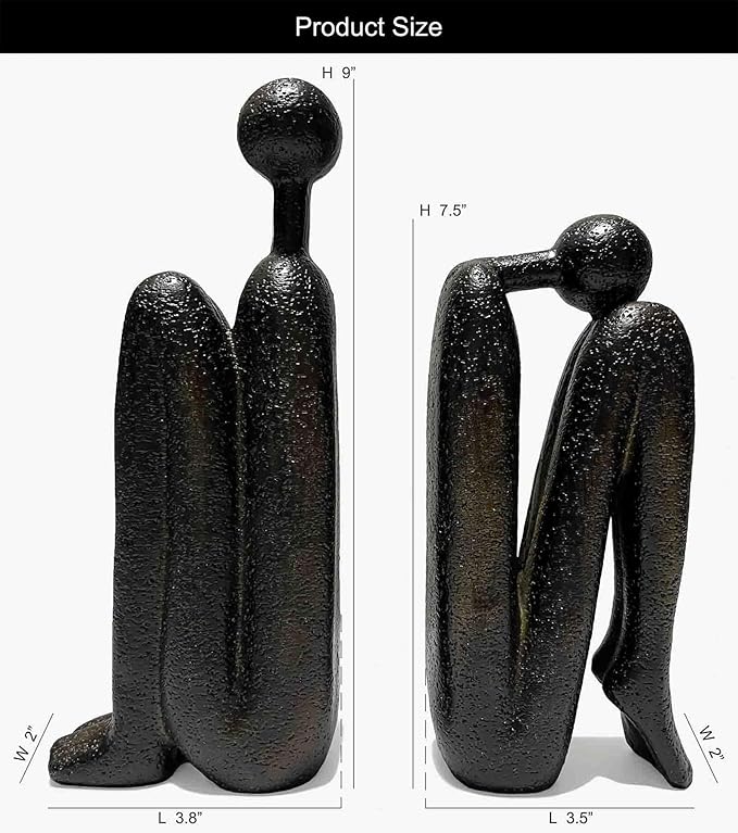 Thinker Decorative Bookends, Book Stopper Holder Nonskid, Book Ends for Shelves Living Room Office Home Decor, 1Pair/2Piece 9''