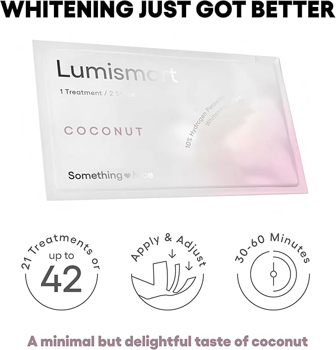 Something Nice Lumismart Whitening Strips - Dentist-Designed, Enamel Safe, up to 42 Treatments with Smart Adjust - Teeth Whitening Strips in Coconut for Sensitive Teeth
