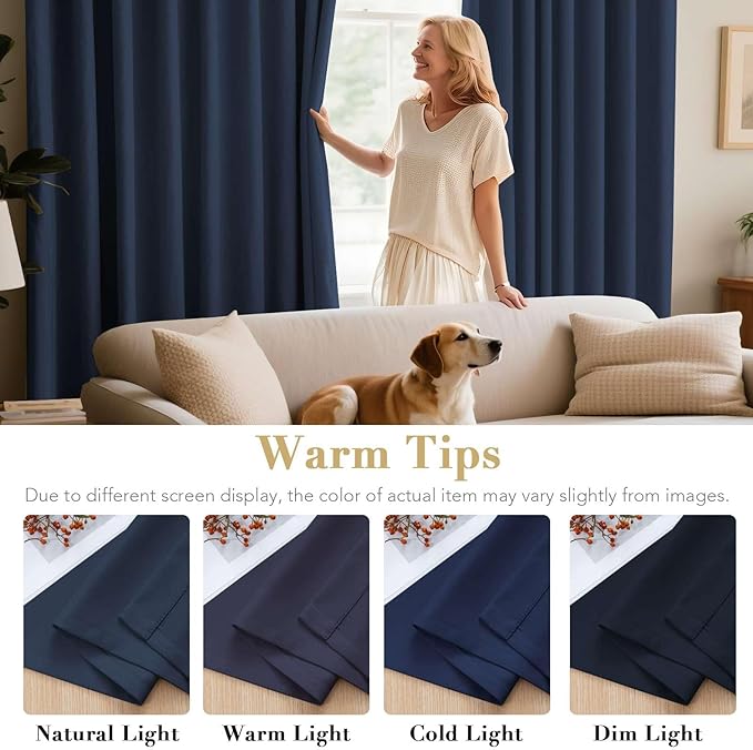 H.VERSAILTEX Ultra Thick and Soft Blackout Curtains for Bedroom, Room Darkening Thermal Insulated Extra Long Curtains/Drapes, Privacy Curtain Panels (52 Inch by 108 Inch, Navy Blue, 2 Panels)