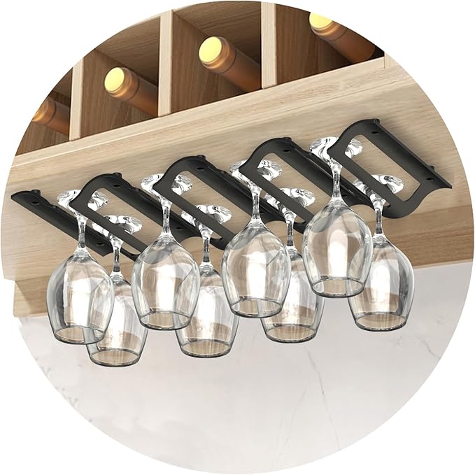 Bariboo Wine Glass Storage Case – Hang 8-12 Glasses on Your 18.7 x 9 x 1.7 In., Dust-Free Wine Glass Holder – Under-Shelf & Under-Cabinet Wine Glass Holder Rack with Assembly Manual & Video