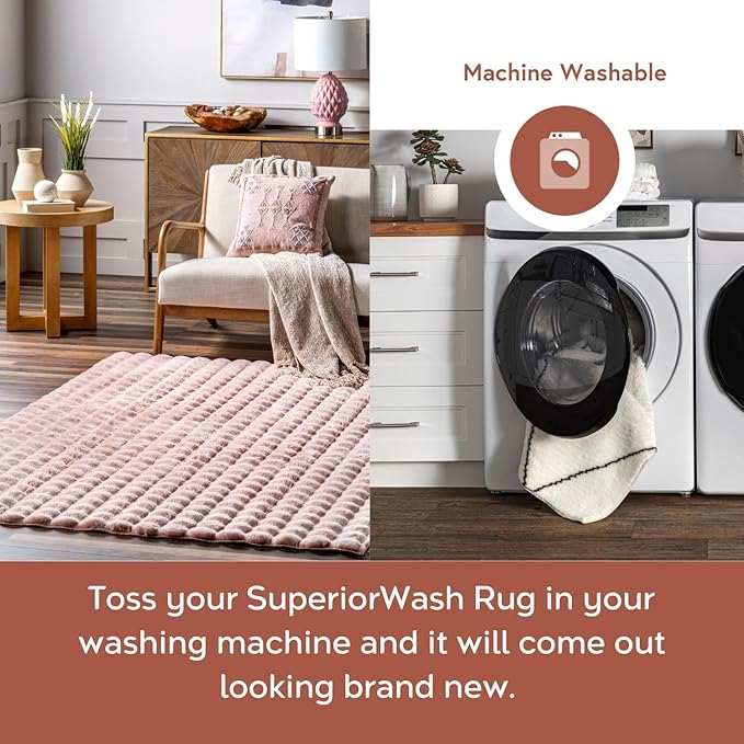 nuLOOM 3'9' x 6' Cozy Plush Area Rug, Machine Washable, Non-Slip, Soft Fluffy Shag Carpet for Living Room Bedroom Kids Room Nursery Home Decor, Jeni Blush