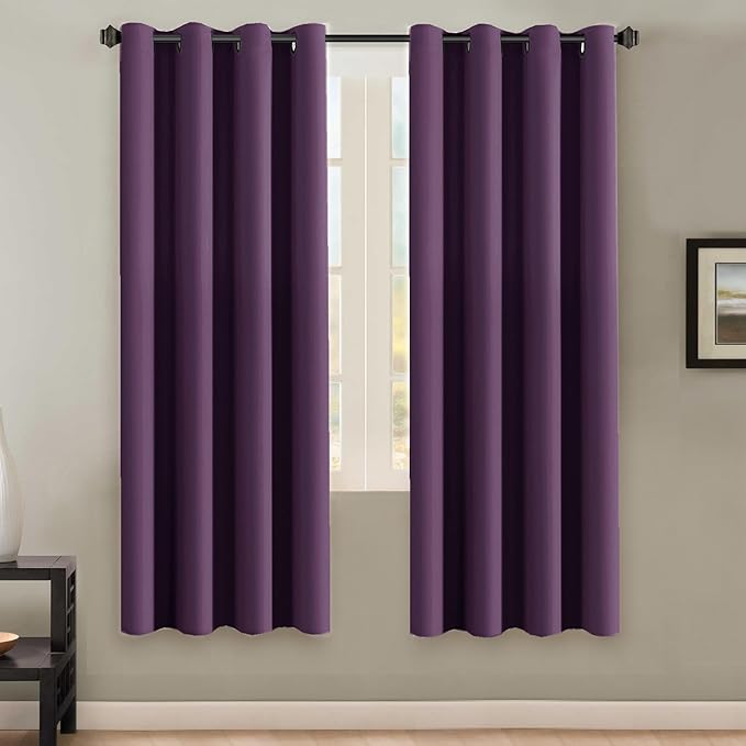 H.VERSAILTEX Ultra Soft Microfiber Thermal Insulated Antique Copper Grommet Blackout Curtains/Window Treatment Draperies 52 by 72 - Inch for Living Room/Bedroom,Set of 2 - Plum Purple