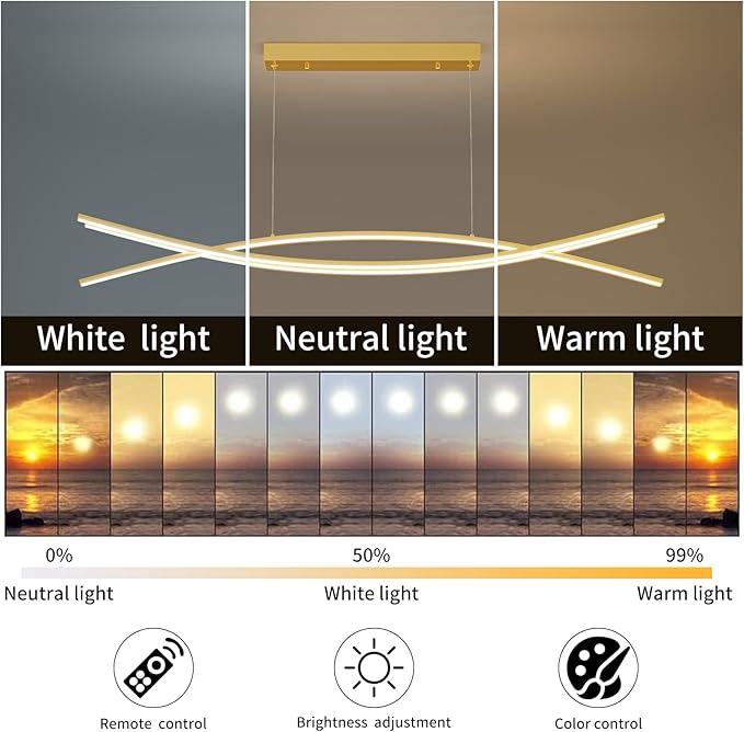 Modern Chandelier with 1%-100% Dimmable, Suitable for Dining Room, Bedroom and Living Room(Gold)