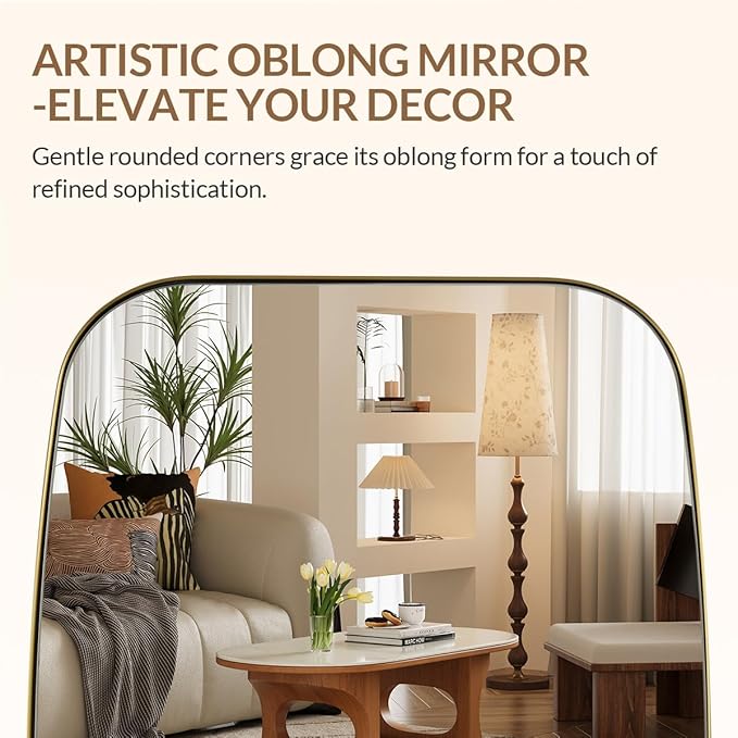 ANDY STAR 30x40” Gold Bathroom Mirror, Oblong Brass Mirror with Stainless Steel Metal Frame, Brushed Gold Oval Vanity Mirror for Over Sink, Modern Anti Rust Wall Mounted