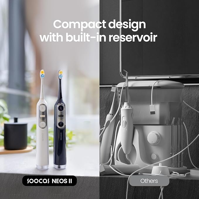 Soocas NEOS II Ultimate Set - Electric Toothbrush with Water Flosser, Sonic Electric Toothbrush for Adults, Portable for Travel, Deep Clean for Implants & Braces, Healthier Gums, Pearl White