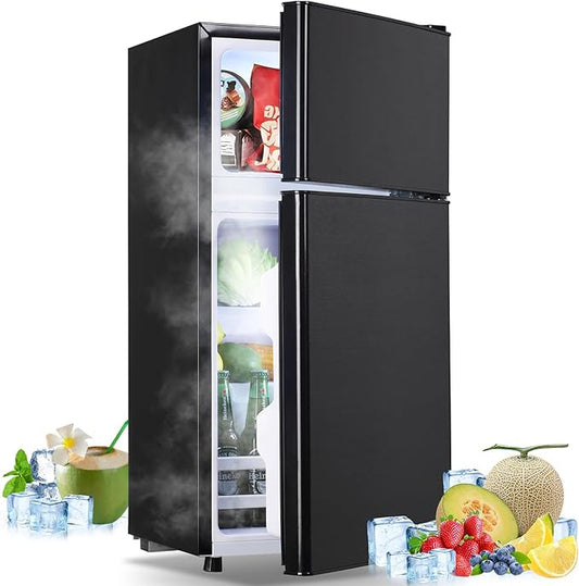 Mini Fridge with Freezer Small Refrigerator Double Door Dorm Fridge for Single Removable Shelves for Bedroom, Office, Dorm Black