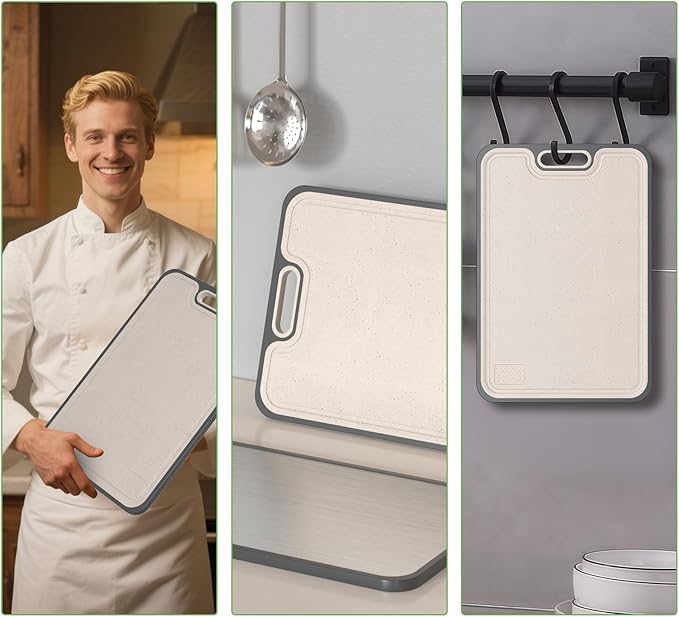 2IN1 Titanium Cutting Boards for Kitchen,Metal Cutting Boards With Pure Titanium and Wheat Straw PP,Double Sided Chopping Board with Juice Groove Dishwasher Safe Easy to Clean Non Toxic 15"X10"