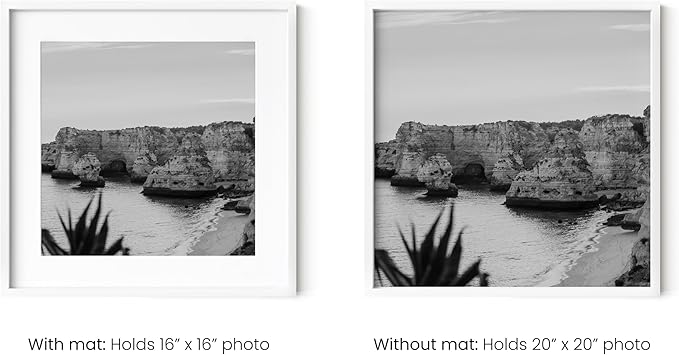 HAUS AND HUES 20x20 White Metal Picture Frames Matted to 16x16 - Features Premium Aluminum & Hanging Hardware, Shatterproof Plexiglass - Ideal for Home, Room, Office (20x20 in, White, Set of 25)