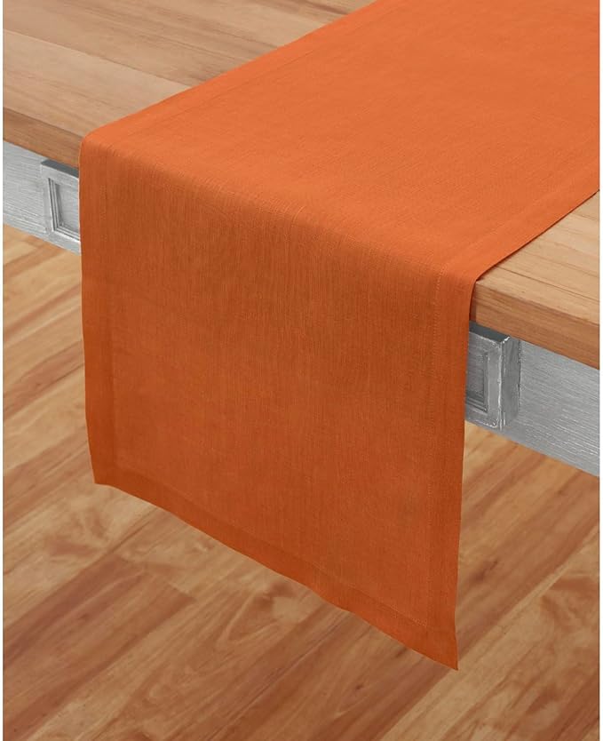 Solino Home Linen Pumpkin Table Runner 108 Inches Long - 100% Pure Linen 14 x 108 Inch Table Runner for Dining, Fall, Autumn, Halloween, Thanksgiving - Fete