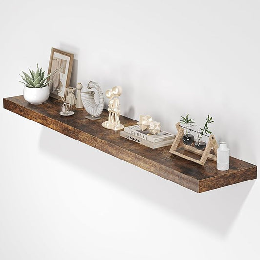 Floating Shelves for Wall, 55"W x 9.3"D x 1.5"H, Long Wooden Wall Mounted Display Shelf with Invisible Brackets for Living Room, Bedroom, Bathroom, Kitchen Decor & Storage,Set of 1,Rustic Brown