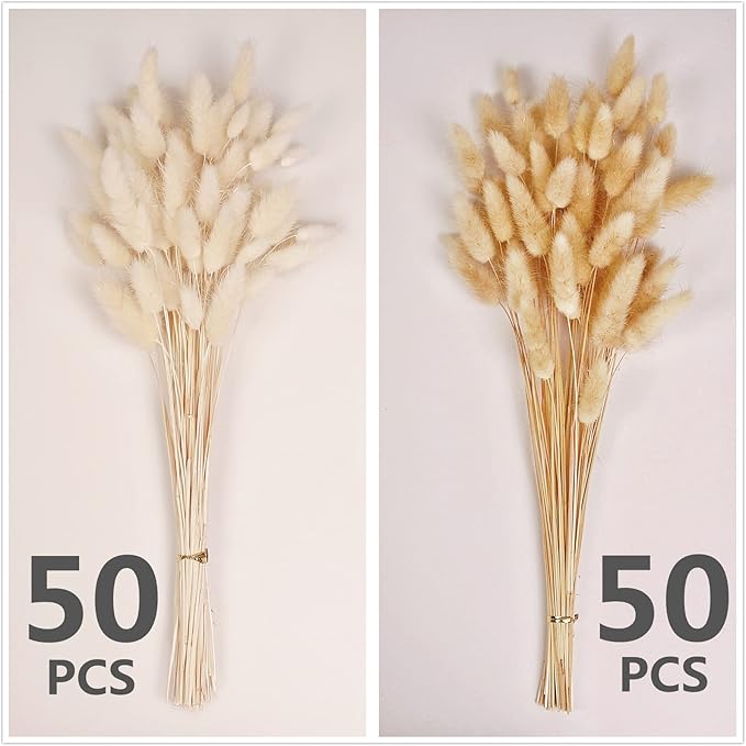 120 PCS Bunny Tails Dried Flowers, Dried Pampas Grass Bouquet, Boho Table Decor, White Pampas Grass Small, Dried Bunny Tails, Pampas Grass for Wedding, Home, Rustic Party, Baby Shower Decorations