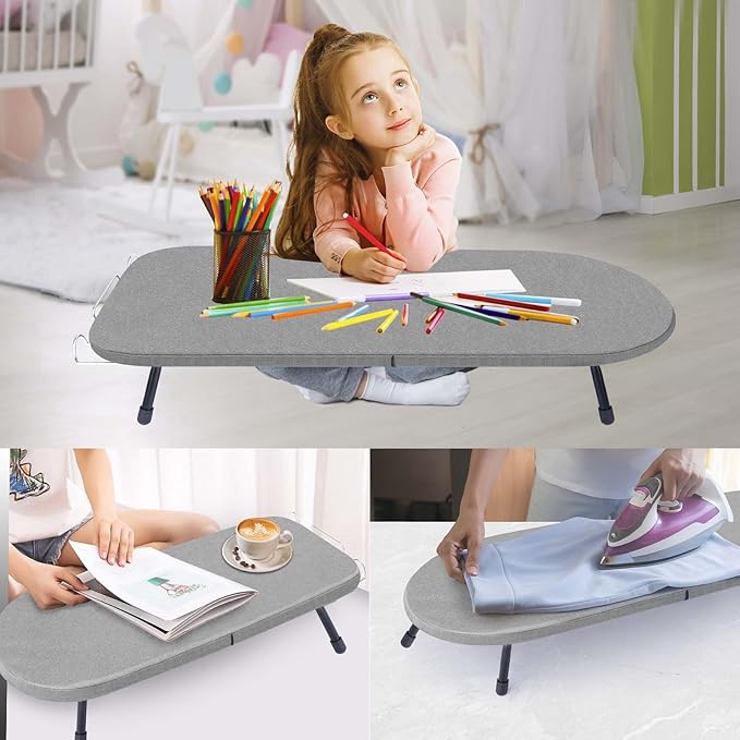 Tabletop Ironing Board with Iron Rest, Metal Mesh Panel Mini Ironing Board with Heat Resistant Cover, Portable Small Iron Board Foldable for Dorms, Apartment and Travel, 32" x12'', Grey