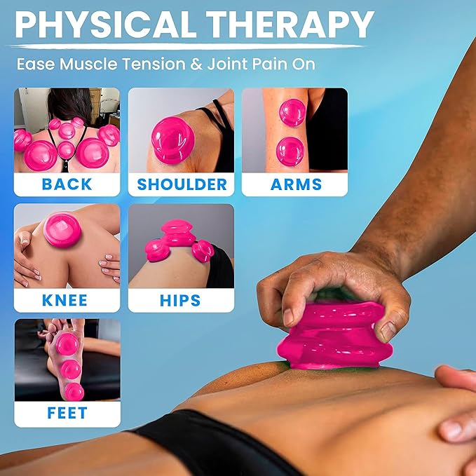 Silicone Cupping Therapy Set Professional Massage Cupping Cups for Cupping Therapy 4 Cup Kit for Massage, Myofascial Release, Cellulite Reduction (Lure Pink)