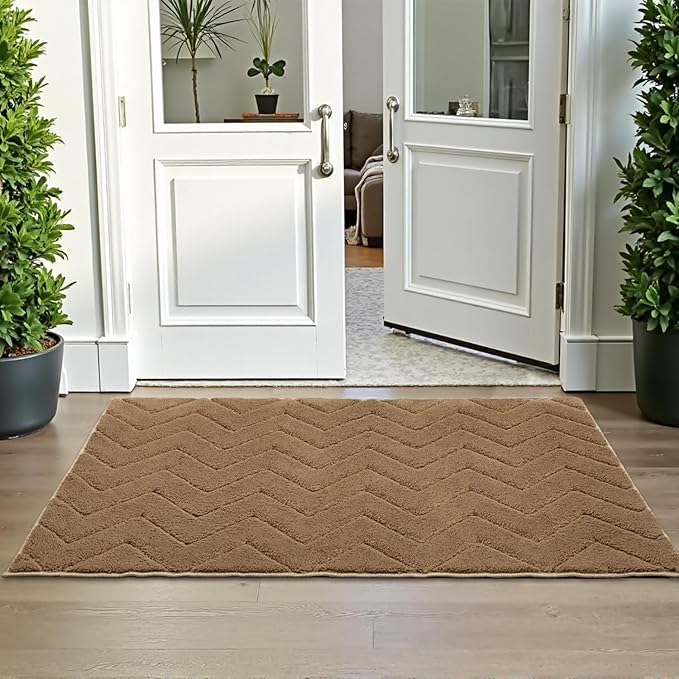 Stiio Dirt Trapper Door Mat 24x35.5 Inches, Front Doormat Indoor Outdoor Entrance Low Pile, All-Season, All-Weather Absorbent Entry Rug, Washable Non Slip Rug for Entryway, Brown