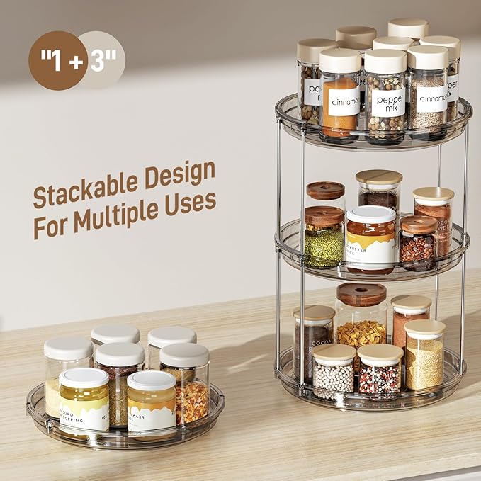 LAMU 2 Pack 2 Tier Lazy Susan Turntable Organizer 9.25'' Rotating Spice Rack Organization for Cabinet, Kitchen, Pantry, Countertop, Bathroom, Vanity, Medicine Cabinet Organizer, Grey