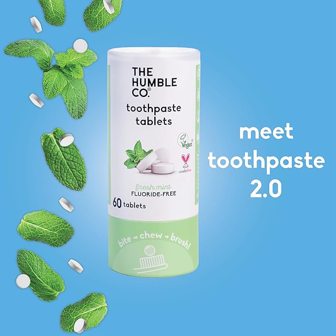 The Humble Co. Mint Toothpaste Tablets Fluoride-Free, 3pk - Anticavity, Fluoride Free Toothpaste Dental Tablets with Natural Ingredients, Dentist Developed Formula (Mint, 3 Pk)