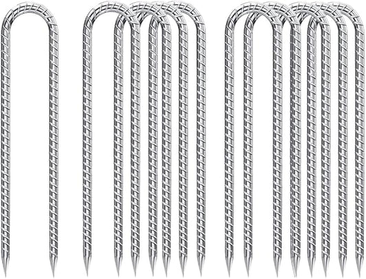 U-Hook-Rebar-Stakes-12 Inch, Ground Stakes Heavy Duty Rebar Stakes for Camping 8pcs Rebar Stakes Rust Proof Coated Metal for Flower Gardens Dog Fence Camping Tents Chicken Coop