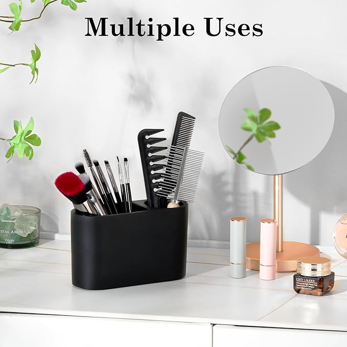 Luxspire Toothbrush Holder, 2 Slots Toothbrush and Toothpaste Holdersfor Bathrooms, Resin Toothbrush Holder Electric Toothbrush Stand for Vanity Countertop, Bathroom Accessories, Matte Black